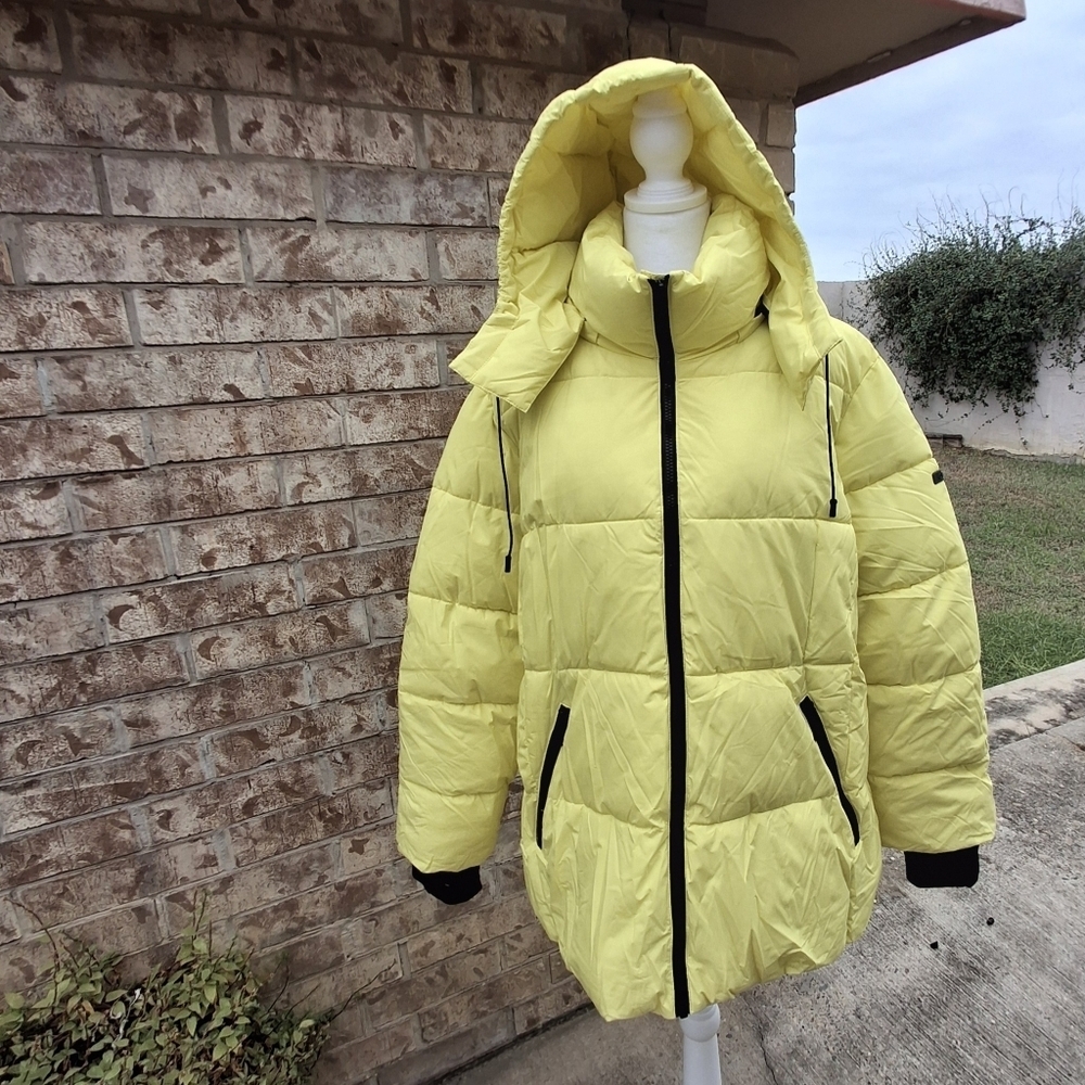 BCBGeneration Paris Puffer Jacket Hooded Yellow Full-Zip Women Plus Size XXL